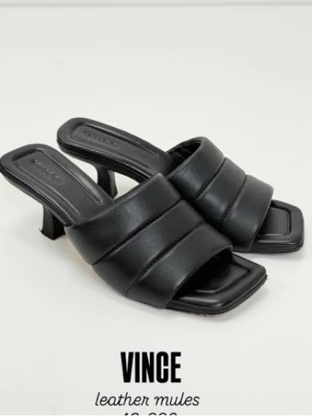 Vince Black Minimalist Strappy Square-Toe Heels size 8.9